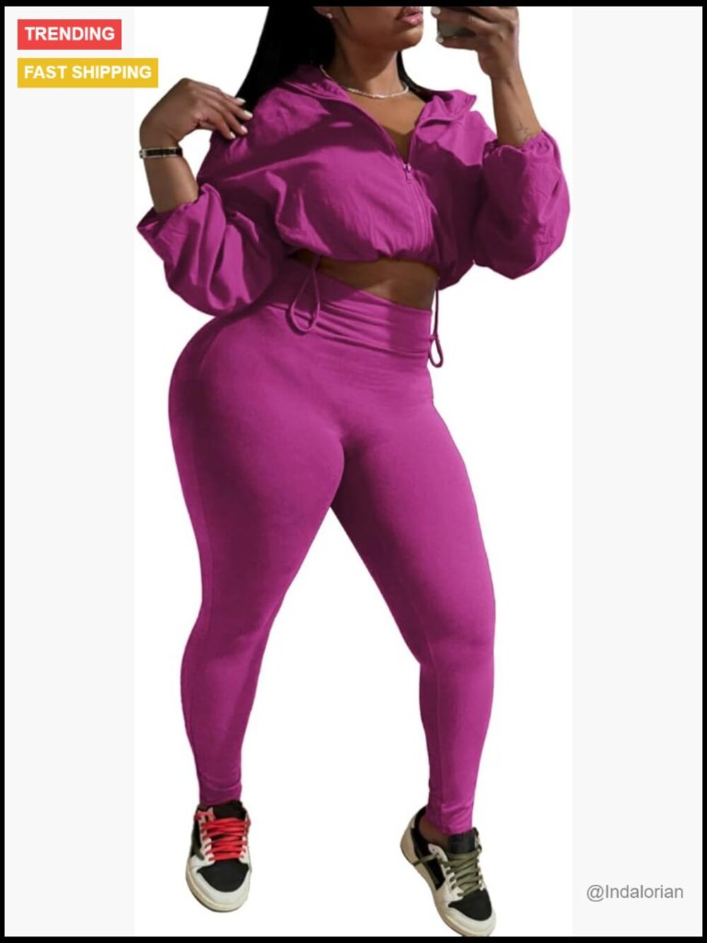 Long Sleeve Zip Up Crop Jacket And Bodycon Pant Polyester Tracksuit